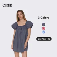 Cider Gingham Mini Dress – Smocked Square Neck Puff Sleeve Cotton, Cottagecore Retro Chic Style for Daily Casual Picnic, Summer High Rise Empire Waist Fit-and-Flare Gown SummerFinds