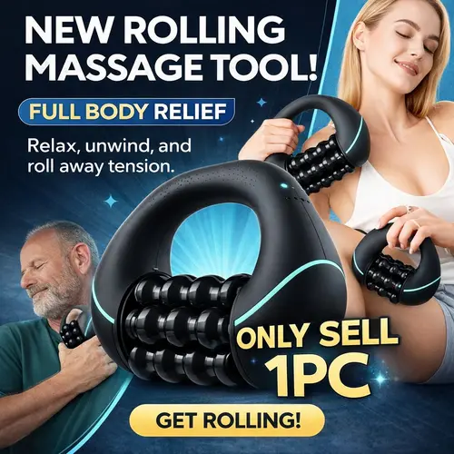 Handheld Electric Rolling Massager with Handle and Silicone Rollers, 3-Speed Rechargeable Self-Care Massager, Ergonomic Portable Body Roller for Neck, Shoulders, Arms, Legs, and Calves, Portable Massagers