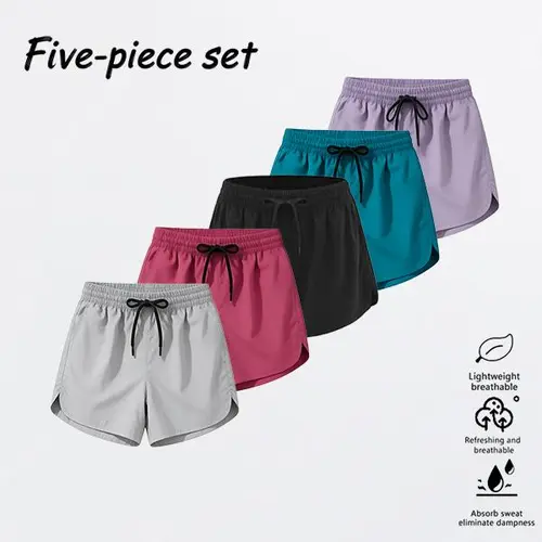 5-Pack European/American Running Shorts — Quick-Dry, Breathable, Non-Clammy Moisture-Wicking; Sports/Casual Yoga/Beach Shorts for Women; Ideal for Marathon; No Pockets,back to school shopping