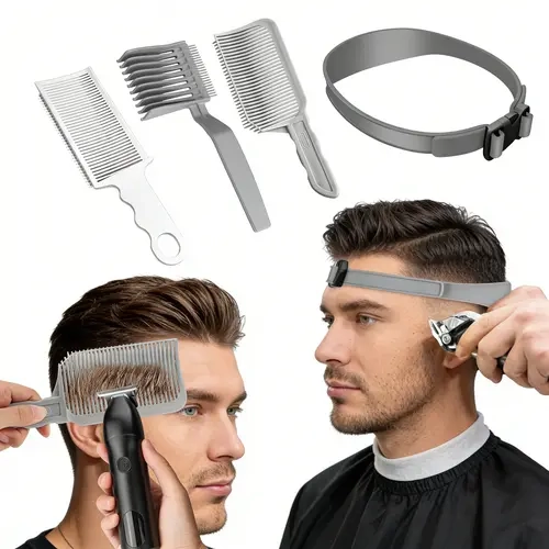Humwam Unscented 4-Piece Self Haircut Trim Kit (4 & Above) – Heatless Cut Tools with Adjustable Silicone Guide Band, Finisher Comb for Precision DIY Home Use (Simple Tools Make Home Trims Pro), Barber Equipment