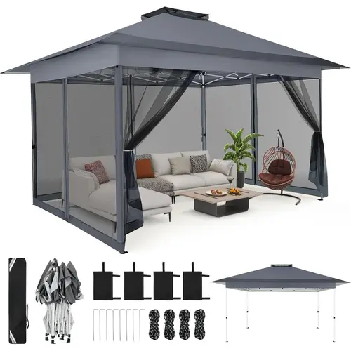 12x12 ft. Portable Instant Gazebo Shaded Canopy - Oxford Fabric, Mosquito Netting, Waterproof, UPF 50+ Sun Protection, Ground Stakes, Adjustable Shade, Quick Setup Outdoor Patio Furniture for Backyards,summerwins