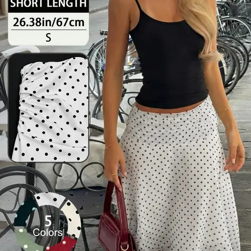 Elegant French-Style Chic Summer Casual Polka Dot Skirt, Lightweight Drapey Fabric with Ruched Waist and Folded Hem, Women's Fashion Bottoms, Womenswear