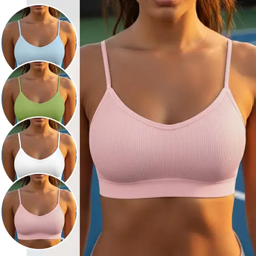 Morelect Women's Active Fitted Camisoles 4-Pack - Cozy & Hugging Fit Spaghetti Strap Women's Tops with Built-in Support & Open-Back, Workout Tops for Summer, Athleisure Bra