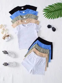 Boys' Casual Short Sleeve Top & Shorts Set, Summer Clothing Set, Crew Neck Set, Knit Set, Outfit Sets, Comfortable Plain Design, Ideal for Daily Play & Outings, Perfect Gift for Sons & Grandsons, Clothes Kids, Outfits Set
