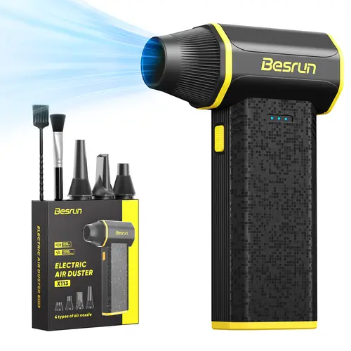 Compact Cordless Power Electric Air Duster (X113) - 120W 110000 RPM Mini Turbo Fan, 3-Speed Eco-Friendly Blower, Type-C Fast Charge in 3.5 Hours, 4 Hours of Cordless Cleaning Time for Computer Keyboard, Car