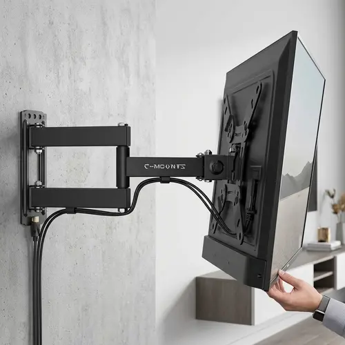 Full Motion TV Wall Mount - Stable Solid Steel Single Stud, Swivel+Tilt, ±3° Level Adjust, 14.59" Pullout Extension, for 13-42 in LED LCD Flat Screens/Monitors, 44 lbs Max Load, 200x200mm Max VESA, Robot Welding, Assembly Required (Ideal for Home Gym Use)