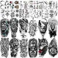Temporary Tattoos, 36-Sheet Black Tiger Lion Wolf Totem Adult Tattoos Temporary, Fake Tattoos Men