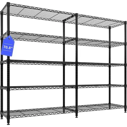 Garvee Heavy Duty Metal Shelving Unit with 4 Adjustable Shelves, Each Supporting 120 kg, Total Load Capacity 480 kg, Dimensions 150 x 35 x 151 cm, Wire Shelving Design with Levelling Feet for Stable Storage