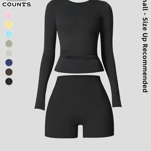 Women's Sporty Long Sleeve & Short Pants Set, Sweatsuit Set, Workout Sets Women, Workout Daily Wear, Yoga Wear, High Elastic Waist Design, Breathable Quick-Dry Fabric, Ideal for Gym Running Home Travel, Women Workout Clothes