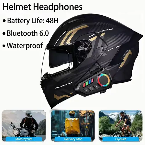 DVKIX 2026 New Wireless Smart Motorcycle Helmet Earphones Motorcycle Accessory, Smart Voice Assistant Ready, Call Answering, Music Playback, FM Radio, Long Battery Life, Dustproof, Compatible with Most Helmets, Ideal for Riding, Father's Day Gift, Bike,,