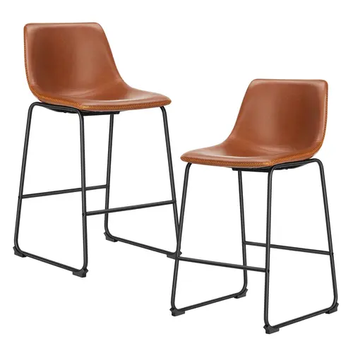 Sweetcrispy Counter Height Bar Stools Set of 2, Modern Upholstery PU Leather Crazy-Horse Bucket Seats with Back & Metal Legs, 330lb Capacity Bar Chairs for Kitchens Island