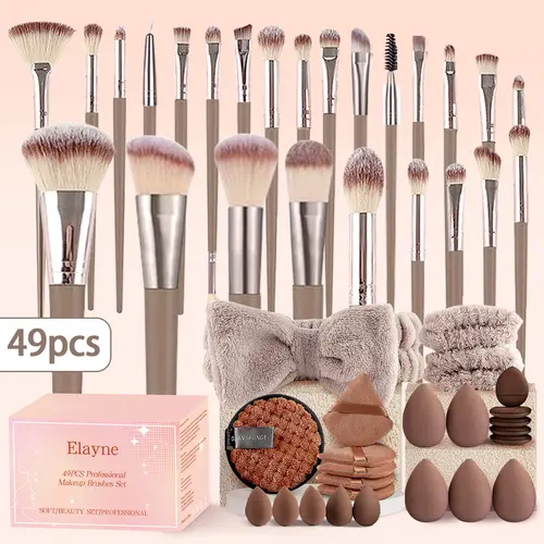 New Upgraded 49-Piece Premium Synthetic Cosmeticbrush Assortment Kit - Face Makeup Brushes for Foundation, Eyeshadow, Blush Application with Blending Function (Blending Brush Sets & Kits)