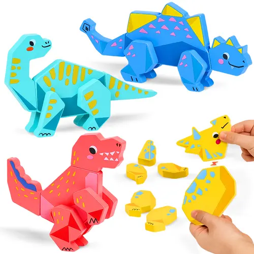 JoyCat Unisex Magnetic Wooden Building Block Set - Montessori STEM Early Learning Fine Motor Toys for Toddlers 1-3, Creative Magnetic Blocks, Open Ended Play Building Sets, Build 4 Dinosaurs or Mix New Combos Gift