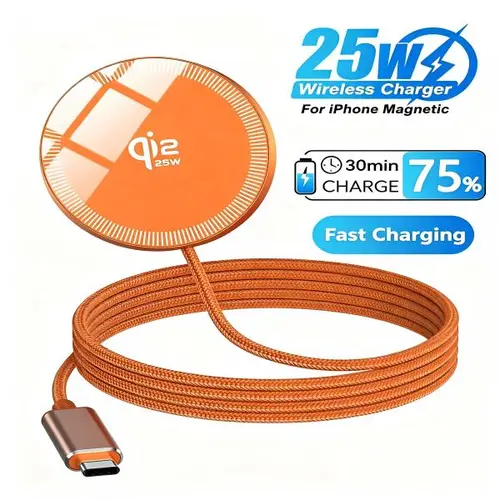 Qi2 25W three-in-one Fast Wireless Charger Pad with Magnetic Design for iPhone 17/16/15/14/13/12 Series & AirPods Compact Slim Travel-Friendly Charging Mat Qi2 Certified 25W Fast Charging Strong Magnetic Adhesion Durable Braided Cables USB-C Interface, Mo