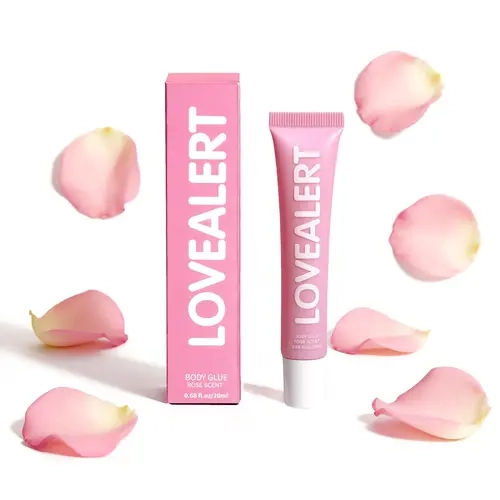 LOVEALERT Body Adhesive - 0.68 Fl. Oz./20Ml, Sweat & Water Resistant, Stain-Free, Quick Dry, Hypoallergenic, Sensitive Safe, Non-Toxic, Easy Soap & Water Removal, Secure Hold for Women's Low-Cut/Strapless/Open-Back Outfit Fixing, Ideal for Office Days