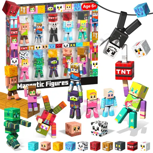 Magnetic Building Blocks - 10 Pcs Magnetic Action Figures Playset, Magnetic Building Block Toys with Magnetic Cubes, 360° Rotating Arms and Legs, Creative Play Set for Kids 6+, Birthday Gifts for Boys Girls