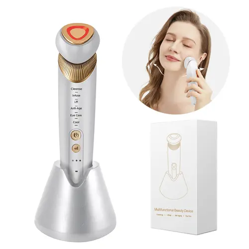 Yuonry 6-in-1 Lightweight Purple Facial Beauty Tool - Anti-Wrinkle, Microcurrent, Vibration, Heat & Cooling, 5-Color Light Therapy, Cleansing, Eye/Face/Neck Lift & Firm, Soothing for Daily Sensitive Skin, Face Care for Radiant Skin, Mothers' Gift