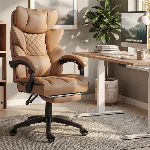 【Deals for you】Dowinx Big and Tall Office Chair with Pocket Spring Cushion,High Back Computer Gaming Chairs with Linkage Armrests,Executive Desk Chairs with Footrest,PU Leather