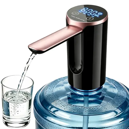 5 Gallon Water Dispenser Pump with LED Digital Display, USB Rechargeable Automatic Water Bottle Pump with Quantitative Dispensing & Foldable Spout, One-Touch Portable Water Jug Dispenser for Home, Office, RV & Camping, Auto Stop