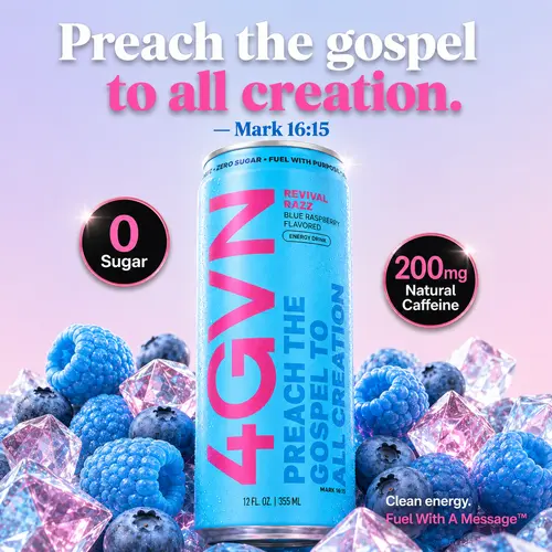 Revival Razz 4GVN Natural Performance Energy Drink - Blue Raspberry Flavor, 0 Sugar, 200mg Caffeine, Stamina Boost, Sugar-Free Hydration, Single Serving Beverage