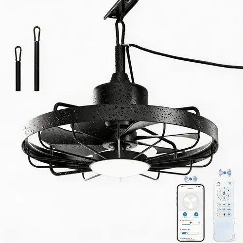 20-in Water Resistant Smart Caged Ceiling Fan with Light, Remote & APP Control, 3CCT Reversible Dimmable LED 7-Blade Hanging Unit for Patio, Gazebos, Deck, Canopies, Ceiling Fans, Porch