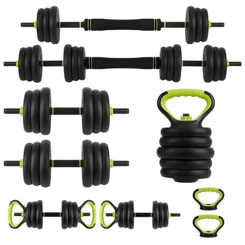 Garvee Adjustable Dumbbell Set 33/44 Lbs Free Weight with Connector - 4 in 1 Multi-Functional Dumbbells Usable as Barbell, Kettlebells, and Push Up Stand - Green and Black Fitness Equipment
