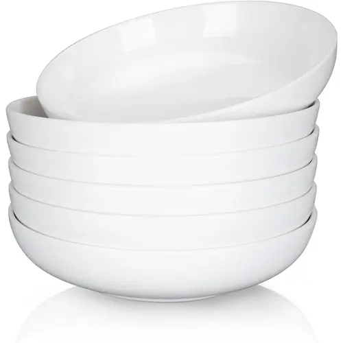 【Garvee】Large Pasta Bowl – 26 oz – Porcelain Kitchen Bowls, Plates, Microwave and Dishwasher Safe, Wide and Flat Ceramic Plate – for Serving Salad, Dinner, Pasta, Soup – White