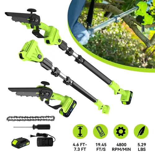 STEELITE 2-in-1 Cordless Power Tool - Combines Pole Saw & Mini Chainsaw, 6-in Brushless 21V 2000mAh Lithium Battery, Adjustable & Extendable Pole, Shoulder Strap for Tree Trimming, Great Gift for Men