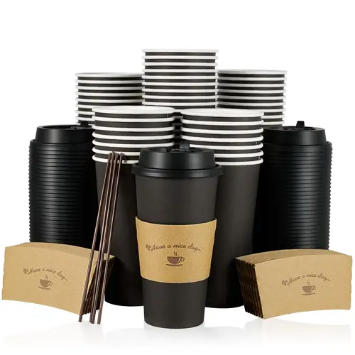 Jolly Chef 100pc Multi-Size 10-20oz Bulk Packs Insulated Ripple Paper To-Go Cups, Food-Grade for Hot Drinks, Restaurant Supply for Events, Disposable Home & Festive Party Tableware