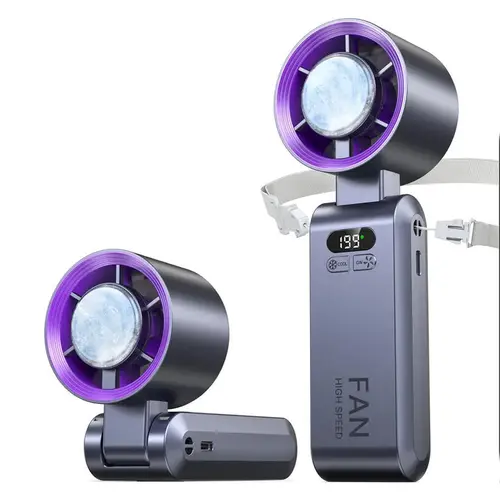 Handheld Portable Fan with Ice Cooler,Speed (1-199)S500mAh Rechargeable Personal Fan,[20H Cooling Time]Super Mini Yet Powerful [20000 RPM] Small Pocket Fans forTravel/Outdoor/Office,Grey Purple