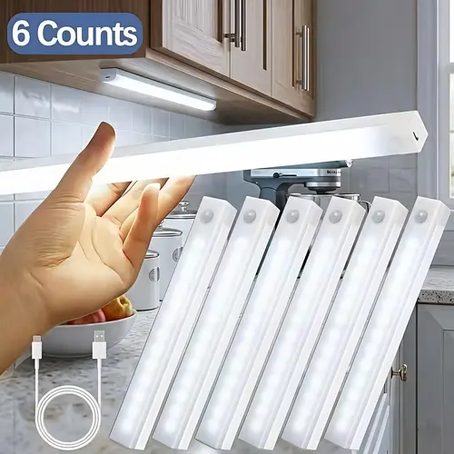 6-Piece Compact Magnetic Under-Cabinet Motion Activated LED Lights Set - Rechargeable Motion Sensor, 5W Low Voltage, Adjustable Magnetic Mount, No Drilling, Hands-Free Control, for Kitchens, Fathers Day Gift
