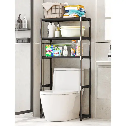 Garvee 3 Tier Bathroom Over Toilet Organizer Rack, Over The Toilet Storage Rack,Space Saver Metal Bathroom Shelves, Freestanding Bathrooms Shelves for Restroom Laundry Balcony, Black