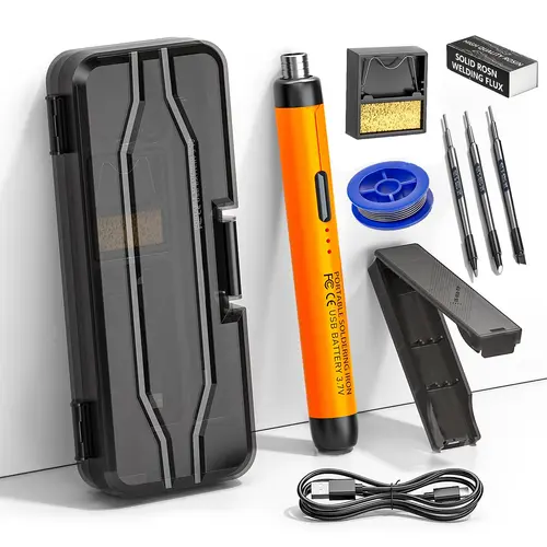 Wireless Cordless USB Soldering Iron Kit, Includes 3 Solder Tips, Rosin, Solder Wire, Stand, Storage Box, Dual Power Battery Operated, Soldering Station, Diy Soldering Kit, Soldering Tool