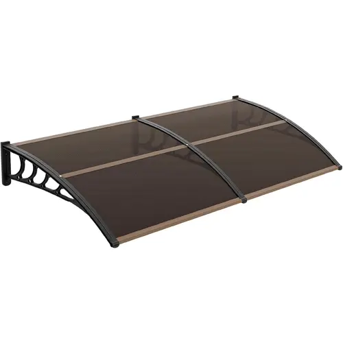Modern Waterproof Polycarbonate Window & Door Awning, 40"x80" Exterior Patio Canopy with Hollow Sheet, Brown Board & Black Bracket for Rain, Snow & Sun Protection