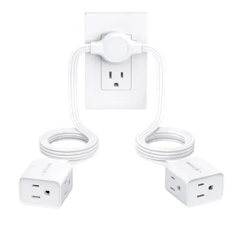 TROND Twin Extension Cord Power Strip, 6 / 12 / 20 FT Dual Cords, Ultra-Thin Flat Plug Extension Cord Splitter with Multi Outlets, Double Extension Cord for Home Dorm Room Behind Bed Sofa Tv Sets Cable
