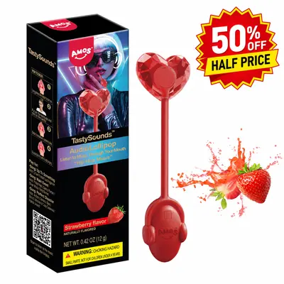 (50% OFF)Amos TastySounds Music Lollipops – Sugar-free heart-shaped candies with bone conduction music tech | K-pop inspired Strawberry, Blueberry, Watermelon, Blackberry Fallontonight lollipop star-1