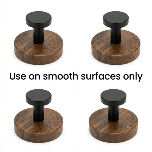 PRTYY 4/8/12 Pack Walnut Wood Strong Suction Cup Adhesive Hooks, No-Drill Reusable Heavy-Duty Home Organizer Storage Hooks for Bathroom, Kitchen, Modern Matte Black Wall Hangers
