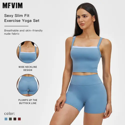 MFVIM Women's 2-Piece Sleeveless Color-Block Tank & High-Waisted Above-Knee Athletic Shorts Workout Set - Matching 2-Piece Set for Women, Comfortable Sportswear for Yoga & Everyday Wear, Ideal Gift, Two Piece Set