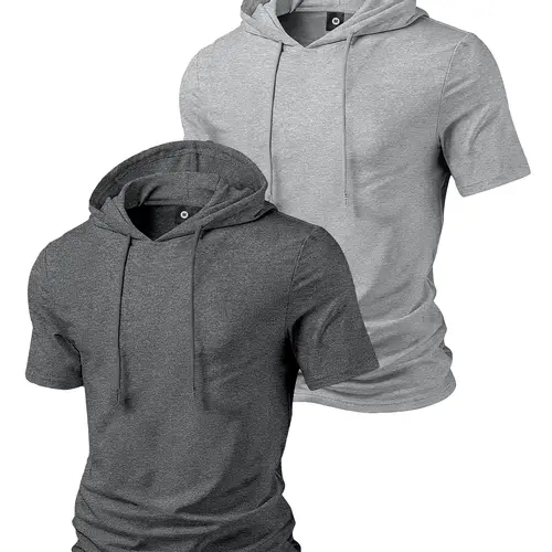 Men's 2-Pack Hooded T-Shirts, Lightweight Short-Sleeve Casual Tees, Practical Summer Tops for Gym Workouts and Daily Wear Menswear Stylish Pullover Tee Streetwear Trendy  Sweatshirts Sports Shirt Workout Tshirt