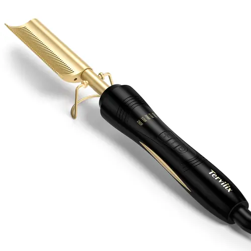 Terviiix Electric Hot Comb Straightener for Black Women - Curved Teeth, Temperature Adjustable, Detangling, Frizz Control, Salon Quality for Straightening My Hair