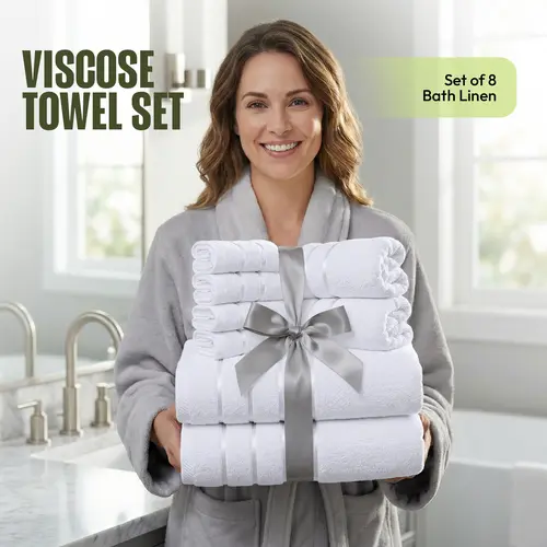 Premium Bathroom Towel Set - 8-Piece Multi-Size for Bathroom, Including 2 Bath, 2 Hand & 4 Washcloths, Soft 600 GSM Cotton Absorbent Linens, Towels For Bathroom, Stripe, Towel Sets