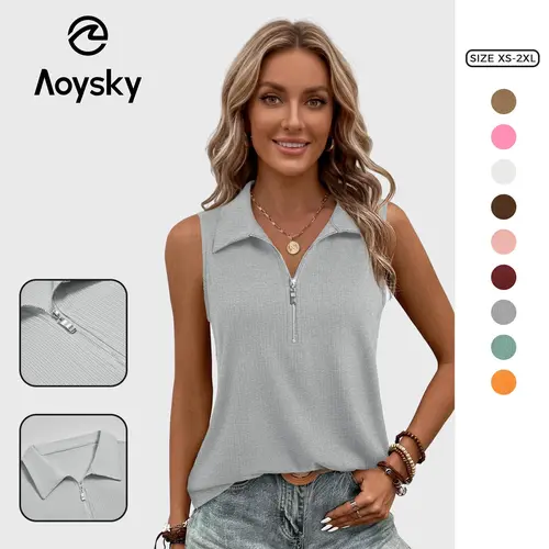 Women's Knitting Plain Elegant H-Type Sexy Ribbed Zip-Up V-Neck Stretchy Fitted Tank Top - Business Casual, Office, Party Wear,back to school,back to school shopping,clothes for back to school,first day of school outfits