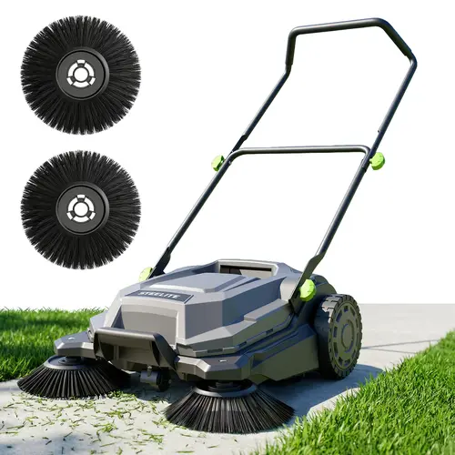 【DealsForYouDays】STEELITE Walk-behind Hand Push Floor Sweeper, 26.8" Sweeping Width, 6.3 Gal Collection Box, Non-Electric, 7.9" Rear Wheel with PVC Soft Grip, Heavy-Duty Reinforced Frame, for Garage Workshop Patio Asphalt Driveway