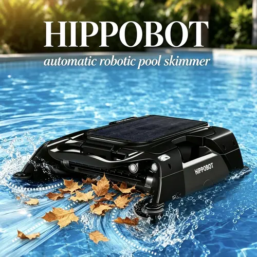 Solar Powered Robotic Skimmer - Cordless Unit Auto Pool Cleaner for Above Ground Pools, 24/7 Continuous Cleaning, Solar & Battery Dual Charge, 3-Hour Runtime, Smart Sensors, AI Navigation, Obstacle Avoidance, 5L Capacity, Fathers Day Gift, Batteries