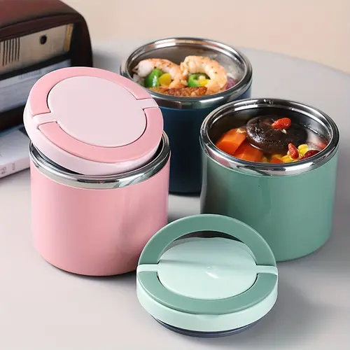 Stainless Steel Bento Style Boxed Lunch Box with Handle - Leakproof, Stackable, Thermal Heat-Cold Insulation, Portable - Pink/Blue/Turquoise - Office Essential, Ideal Back To School Gift, Bento Style Lunch Boxes, Boxed Lunch Boxes, Container, Tableware