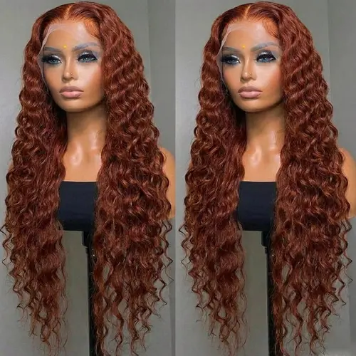 Bling Hair Human Hair Lace Front Wig for Females - 13x4/13x6 Cowboy Copper Deep Wave, Ginger, 13x6 HD Frontal, Pre-Plucked Natural Hairline, Heat Resistant, Back to School, Deep Wave Wig, Ginger Wig sohochic