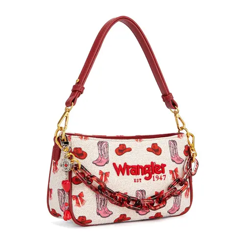 Wrangler Western Rodeo Icons Boot Print Shoulder Bag for Women with Bag Charm