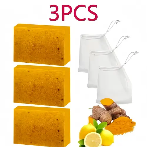 3PCS  Turmeric Soap,Turmeric Soap Bar for Face and Body,Lemon Turmeri c Soa p infused with turmeric Extract, Soft, gentle and effective