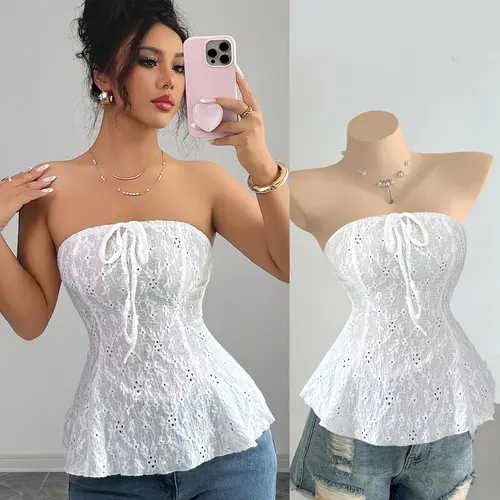 New Sweet Spicy French Halter Top, Bow Tie, Elastic Jacquard Fabric, Slim Fit Short Tank Vest, Elegant Chic Sleeveless Women's Fashion, Elegance, Womenswear
