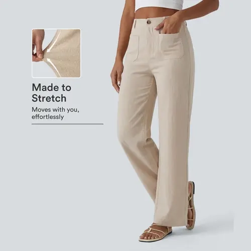 Halara High Waisted Straight Leg Casual Linen-Feel Pants with Pockets #BackToSchool